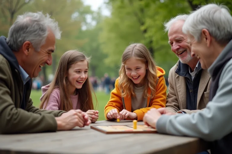 Famille multigenerational jouant en plein air dans un parc