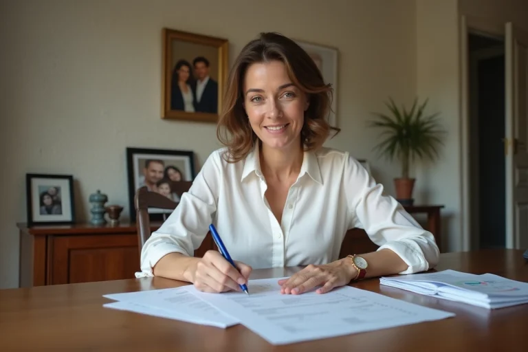 Femme française remplissant un formulaire d'impots 2042