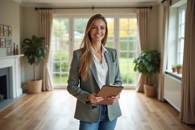 Femme souriante en intérieur lumineux et moderne