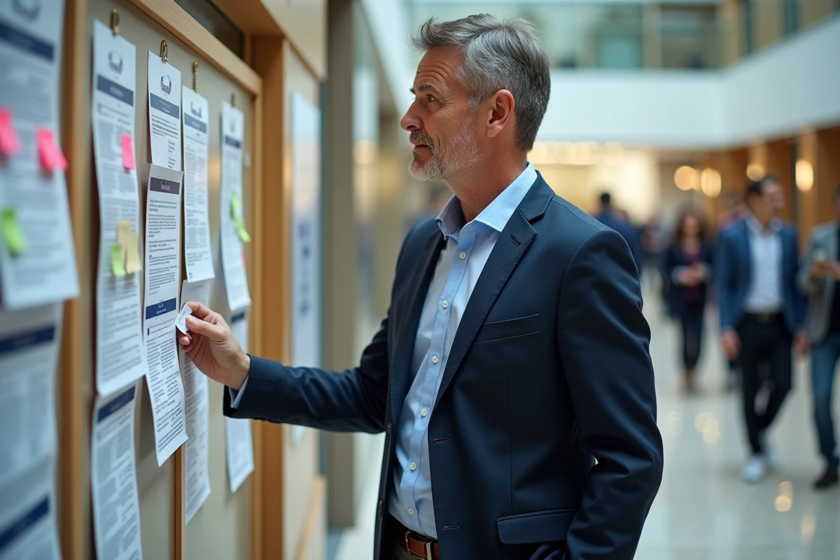 Homme choisissant une brochure dans un lobby universitaire