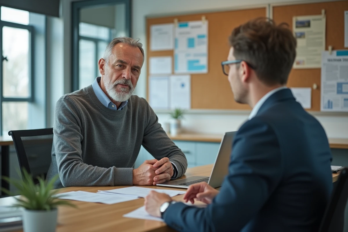 Homme senior en entretien dans un bureau moderne