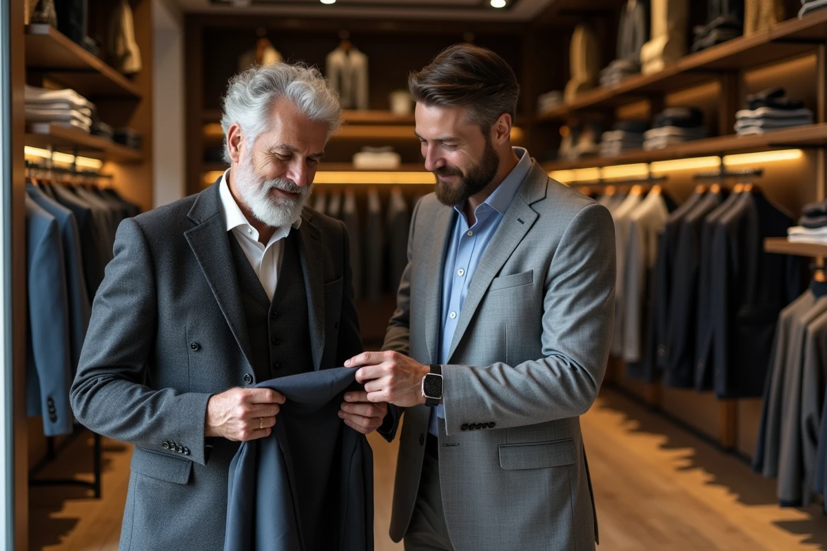 Deux hommes habilles dans une boutique de Lyon