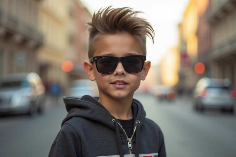 Jeune homme avec coupe mullet en extérieur en lumière douce