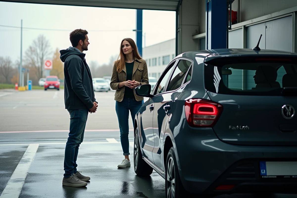Proprietaire de voiture observant la demonstration