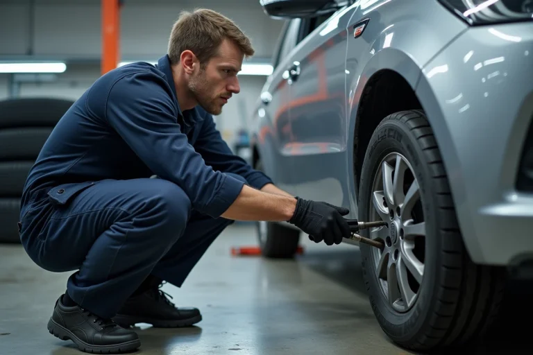 Technicien automobile en inspection de suspension